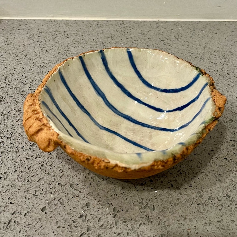 Handcrafted Authentic Mexican Guacamole Bowl with Blue Stripe Design
